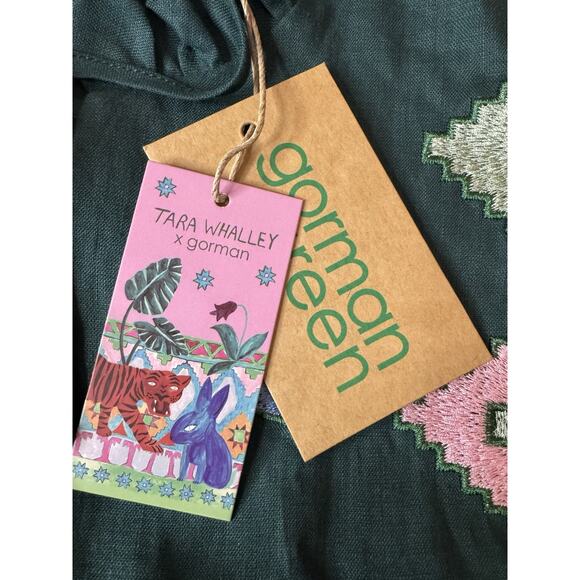 NWT Sz 18 Gorman x Tara Whalley Mirror Green 100% Linen Dress Plus Summer - Picture 6 of 13